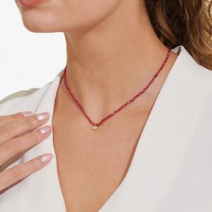 Mini Charms Garnet Eye Necklace In Gold Plating