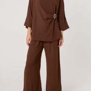 Buckle Detail Top & Trousers Set Brown
