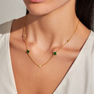 Loved By You 'Green Clover' Necklace in Gold Plating