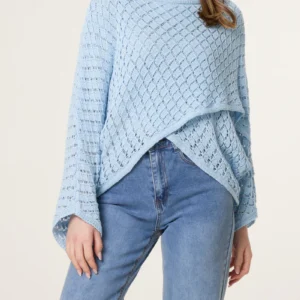 GEO CROCHET COTTON CROSSOVER JUMPER BLUE