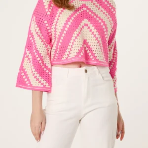 ZIG ZAG CROCHET CROPPED JUMPER PINK