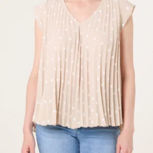 V-Neck Polka Dot Pleated Top