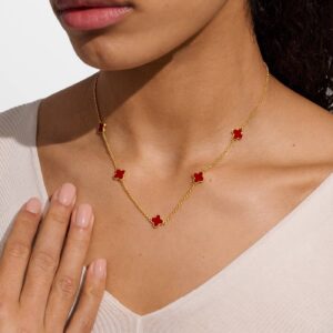 Signature Clover Collection Red Clover Necklace In Gold Plating