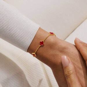 Signature Clover Collection Red Clover Bracelet In Gold Plating