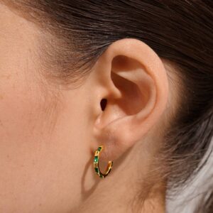 Loved By You Green Cubic Zirconia Hoop Earrings In Gold Plating