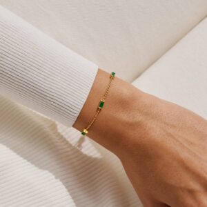 Loved By You Green Cubic Zirconia Bracelet In Gold Plating