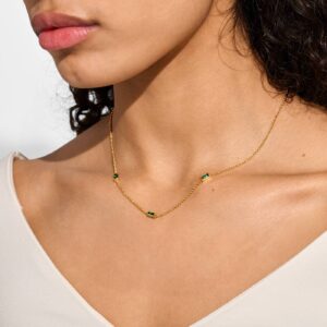 Loved By You Green Cubic Zirconia Necklace In Gold Plating